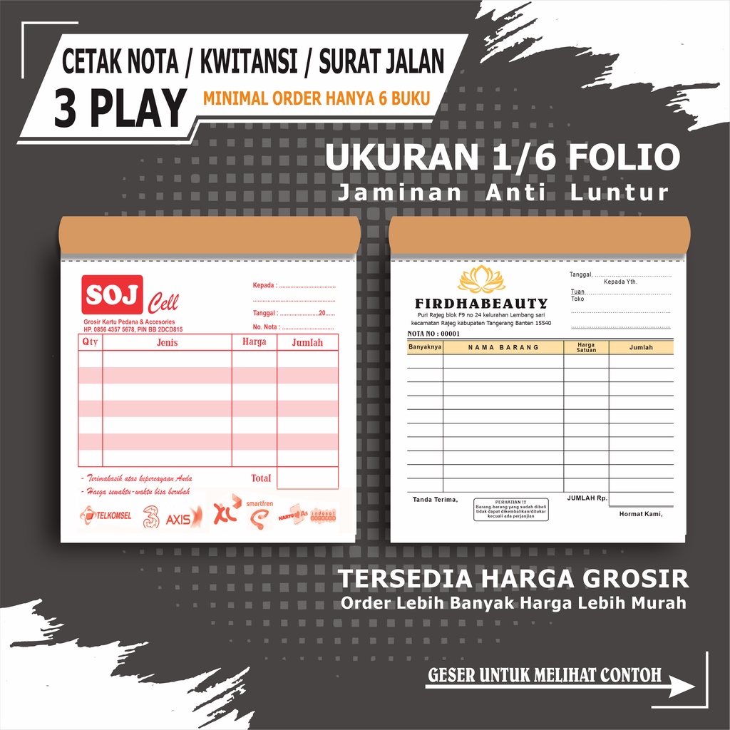 Jual Nota Custom Kwitansi 3 Ply 1 6 Folio Buku Nota Penjualan Surat