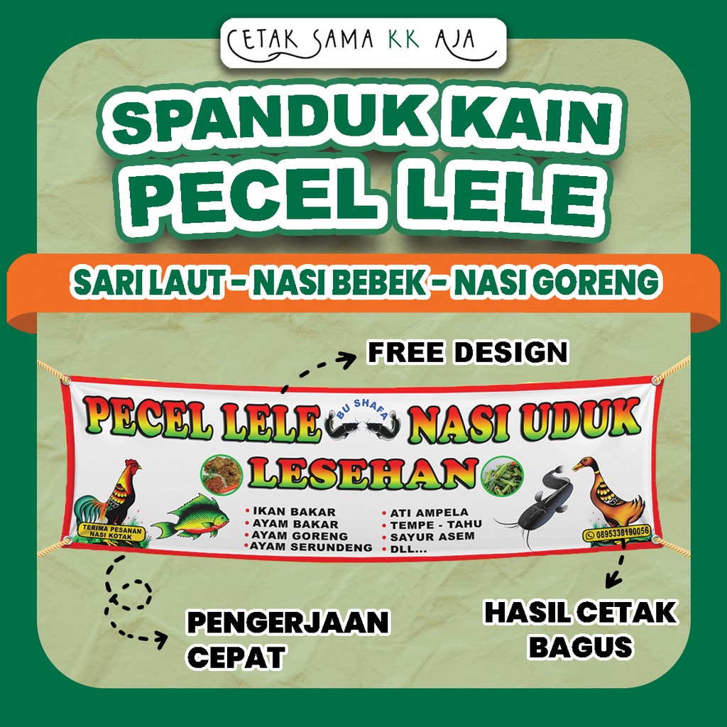 Jual [free Design] Cetak Spanduk Kain Pecel Lele Sari Laut Nasi Bebek