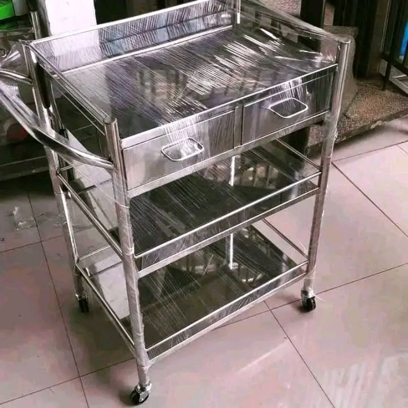 Jual meja instrumen 3 susun 2 laci stainless steel | Shopee Indonesia