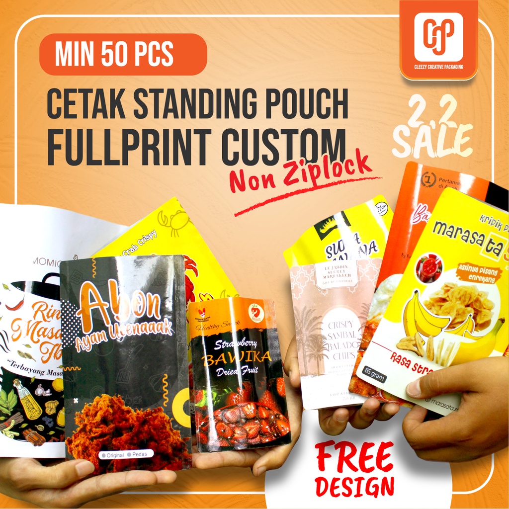 Jual MIN 50 PCS Standing Pouch Kemasan Makanan Snack FULLPRINT