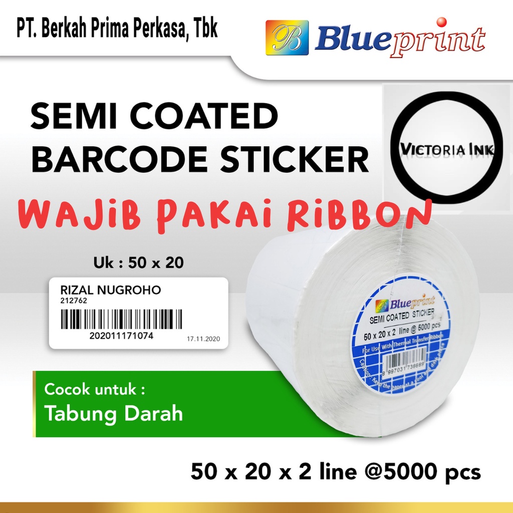 Jual Stiker Label Blueprint 50x20 2 Line @5000pcs Label Barcode 50 X 20 ...