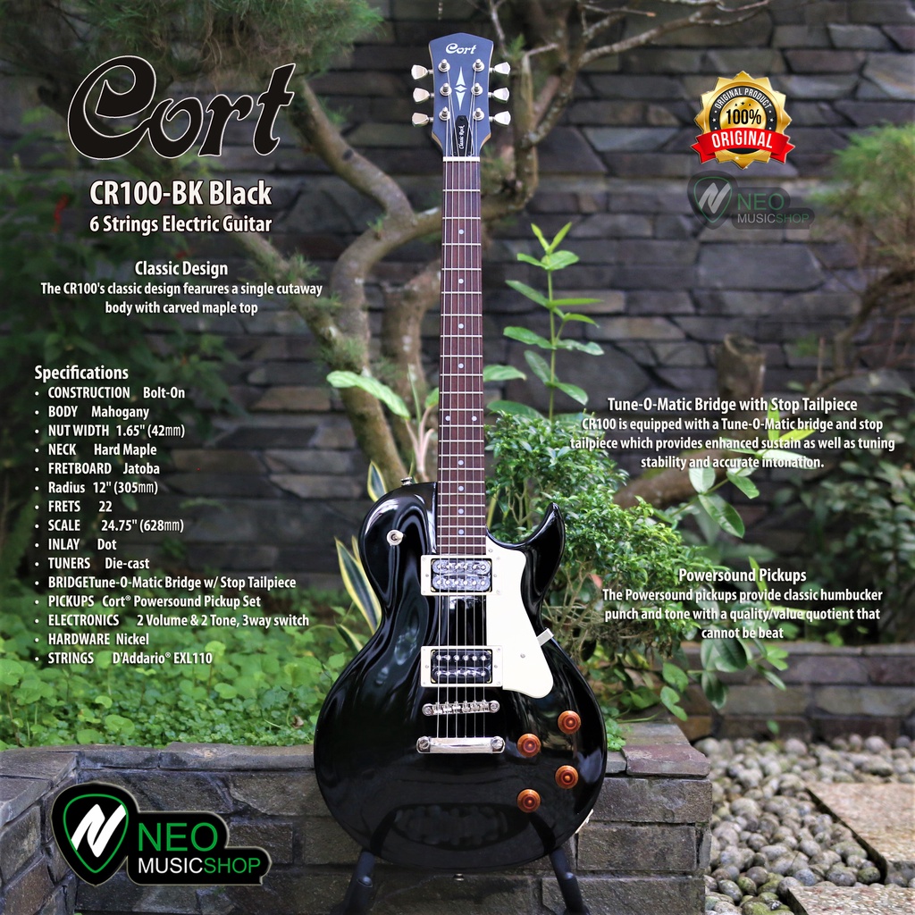 Jual CORT CR100-BK Black 6 Strings Electric Guitar | Shopee Indonesia