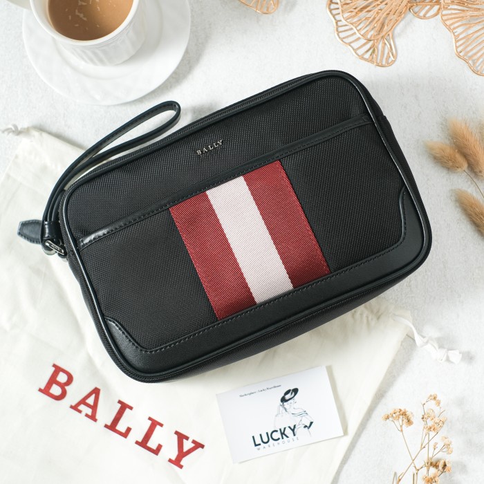 Bally Men Caliros Clutch Bag Black Stripe ORIGINAL 100