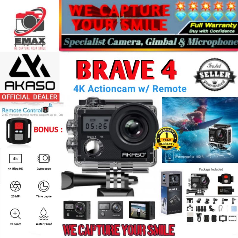 Jual AKASO BRAVE 4 ActionCam 4K 24FPS FHD Wifi Slow Motion Waterproof ...