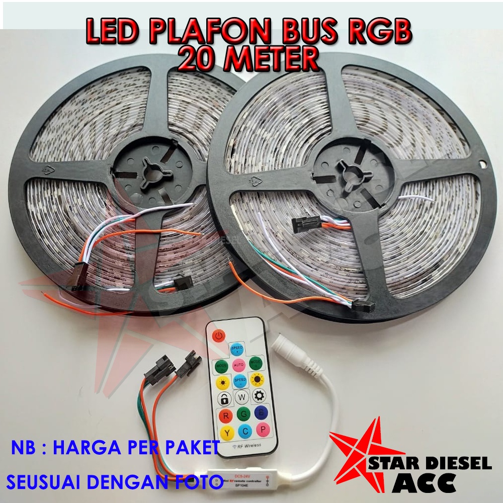Jual LED PLAFON RGB BUS 24V WATERPROOF 20 METER PLUS REMOTE MODUL ...