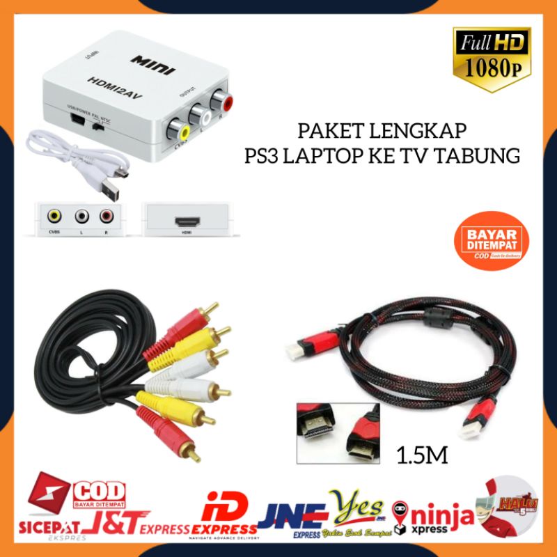 Jual [COD] PAKET HDMI DARI LAPTOP STB PS3 KE TV TABUNG / CONVERTER HDMi