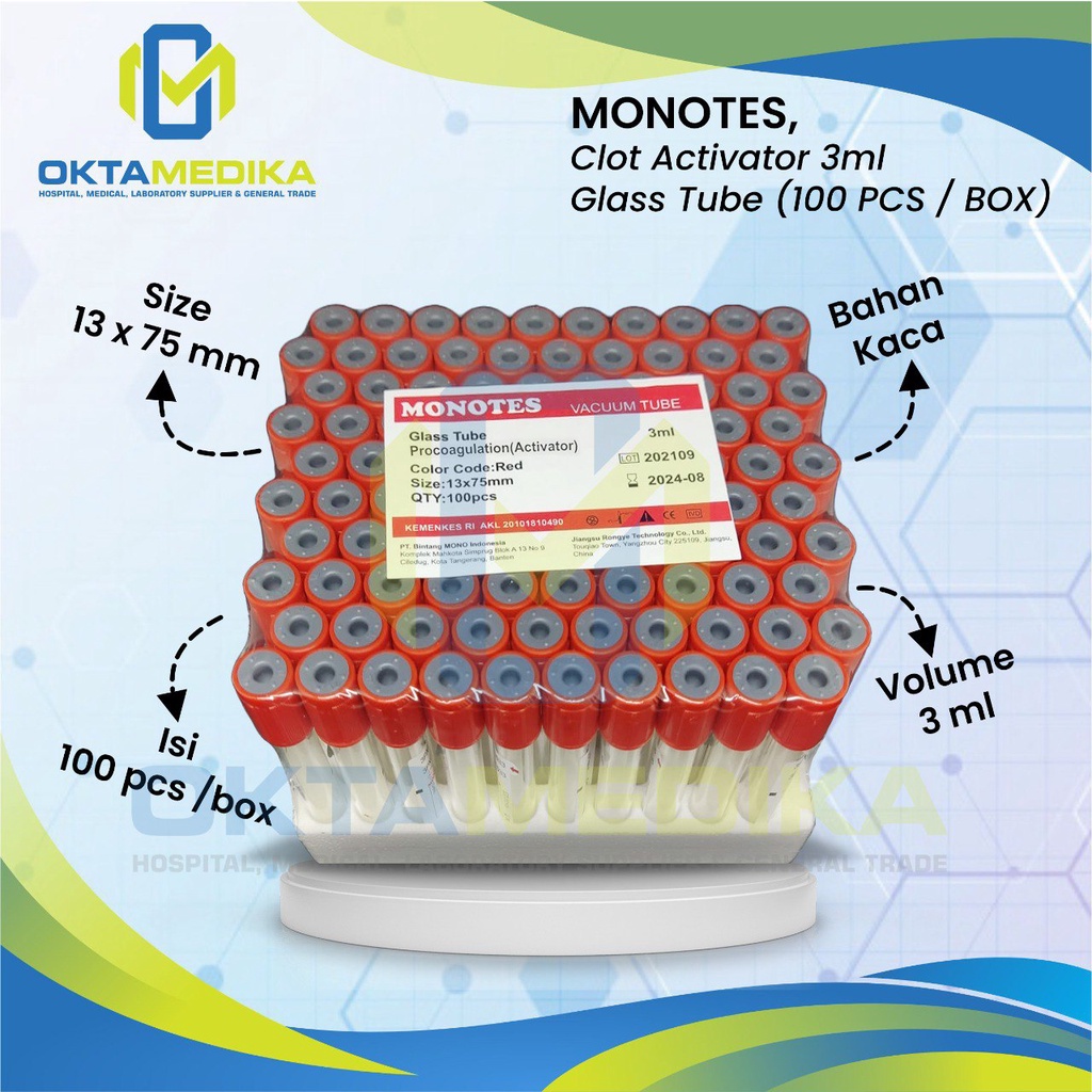 Jual MONOTES VAC TUBE CLOTH ACTIVATOR 3 ML GLASS (100'S/BOX) | Shopee ...