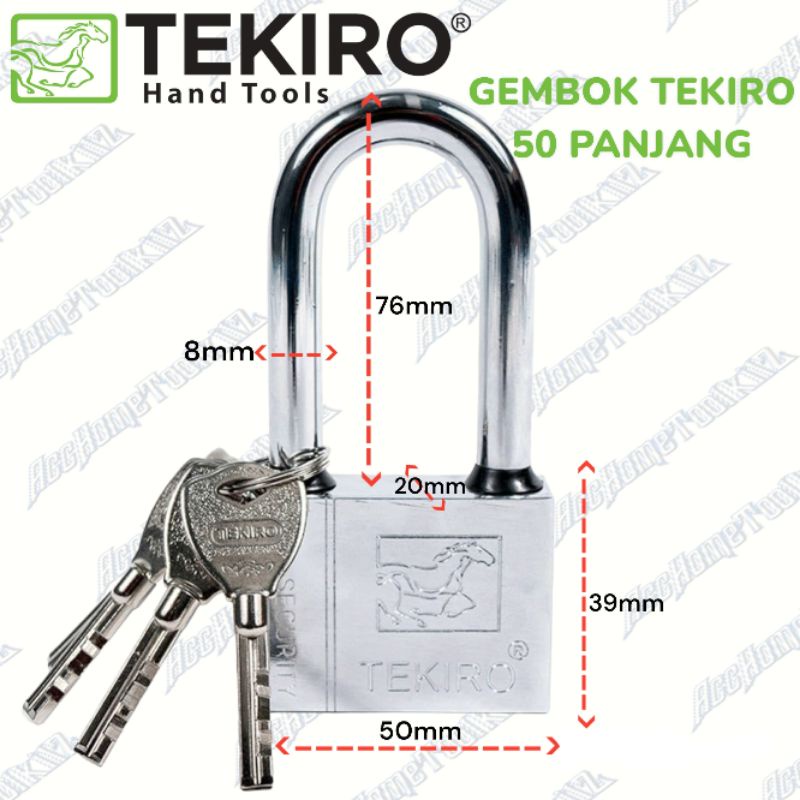 Jual Tekiro Gembok Putih 40 50 60 70 Leher Pendek Panjang Padlock Kunci