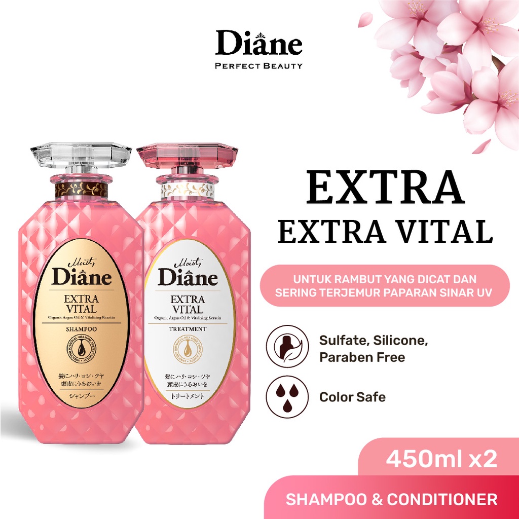 Jual Moist Diane EXTRA VITAL Shampoo + Treatment 450ml (Made In Japan) Shopee Indonesia