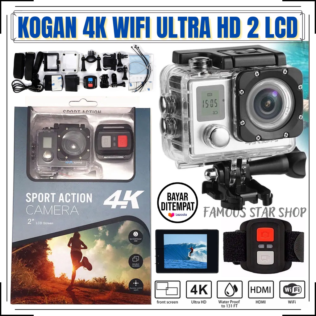 Jual Action Camera Sportcam 4k 2 LCD Kamera Sport Cam 2 Layar +REMOTE