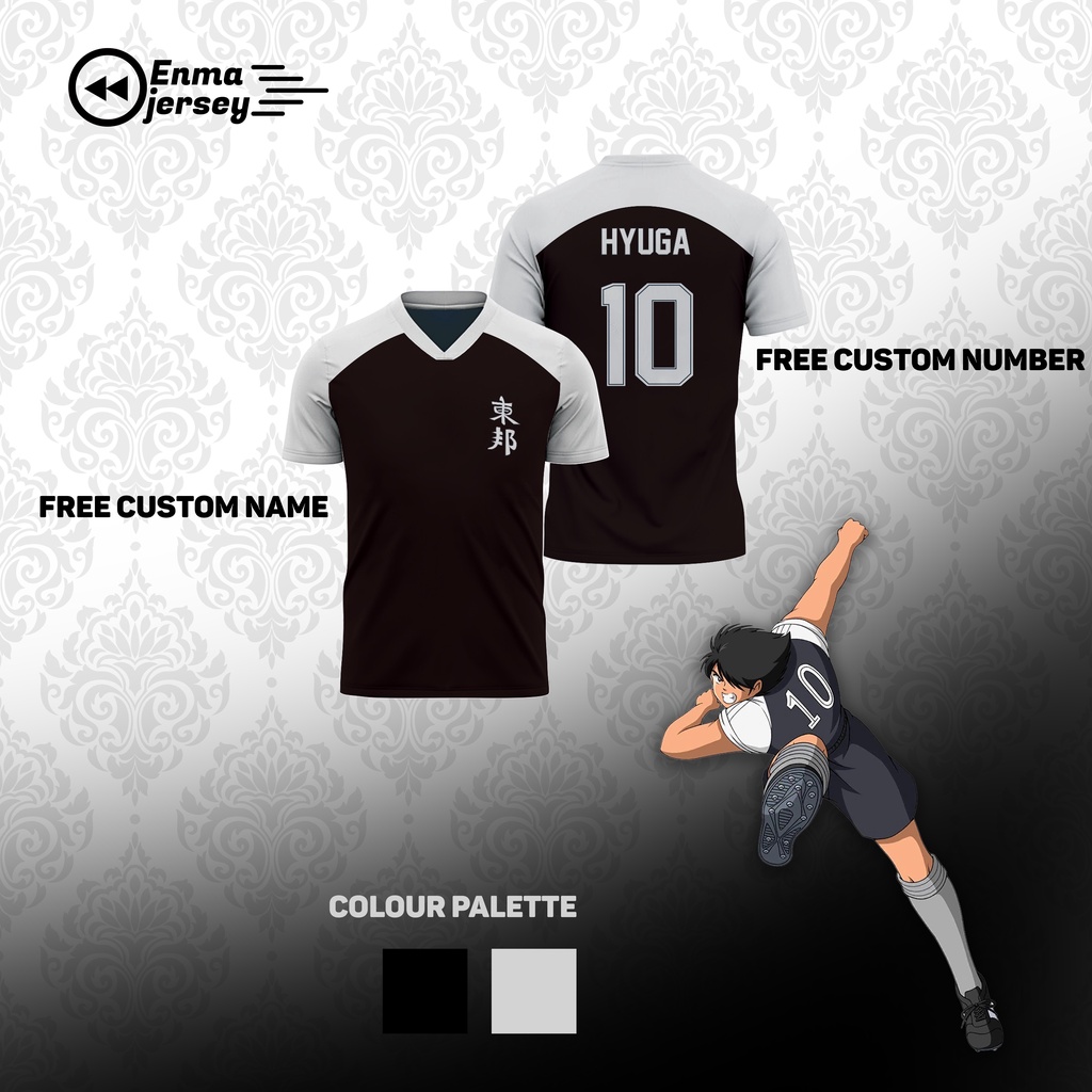 Jual ENMA Jersey Anime Captain Tsubasa - Jersey Hyuga Hitam Putih