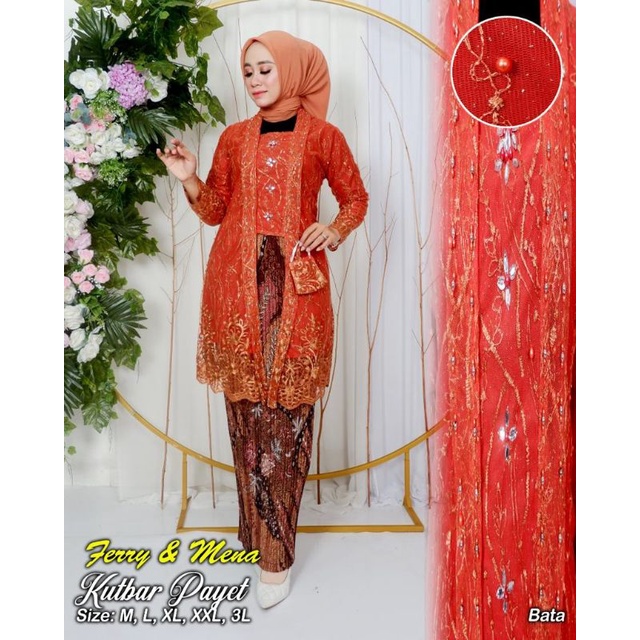 Jual Setelan Kebaya Brukat Jumbo Ld 130cm Terakota Kutubaru Payet