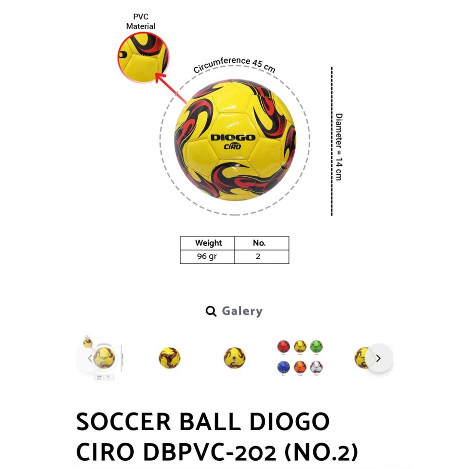 Bola Sepak Soccer Ball Diogo Ciro Size 2