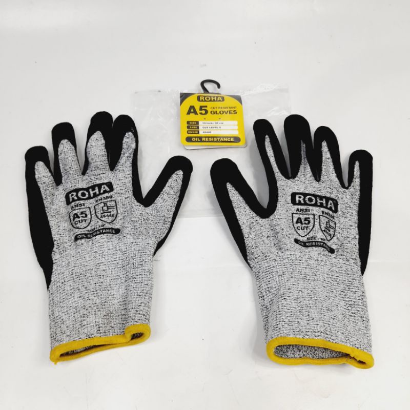 Jual Sarung Tangan Safety Anti Potong A5 ROHA Cut OIL RESISTANT ...