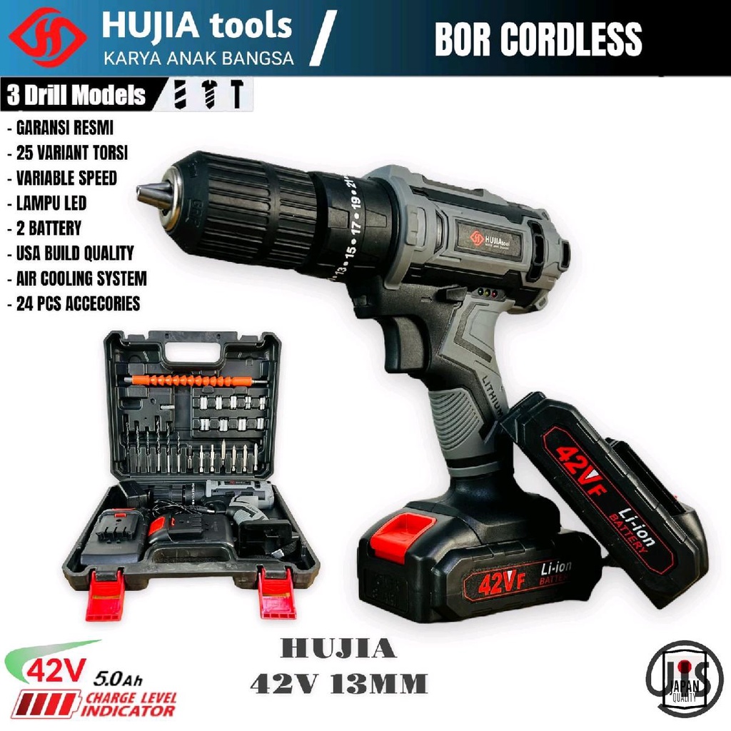 Jual Mesin Bor Cordless Hujia V Fullset Bor Baterai Futuristik Bor