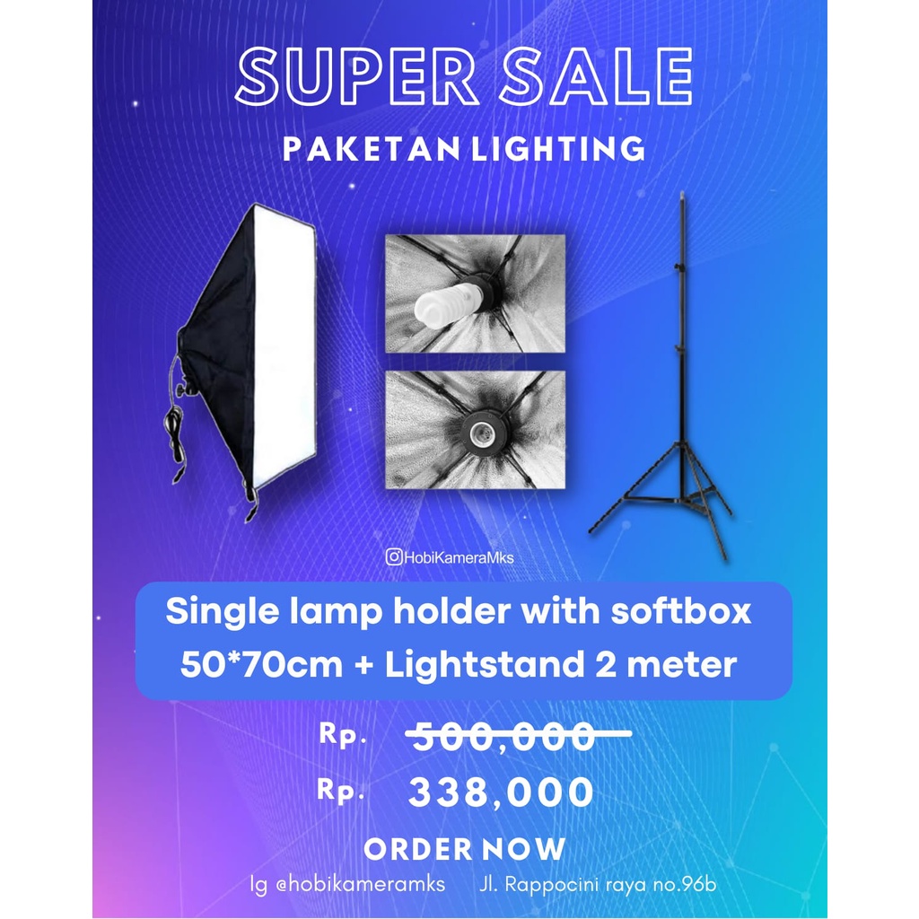 Jual Paketan single lamp with sofbox dengan light stand 2 meter ...