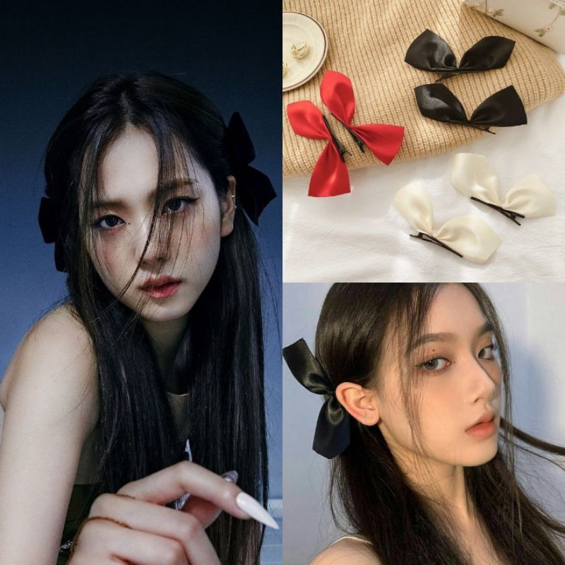Jual Jisoo Korean Mini Ribbon Hair Clip Set Hair clip Jisoo Black