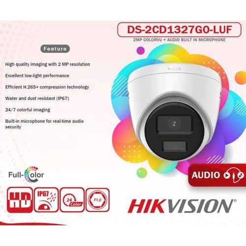 Jual Hikvision Ds 2cd1327g0 Luf Ip Camera 2mp Colorvu Audio Mic