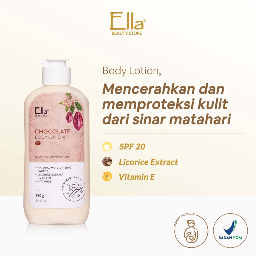 Jual Ella Skincare Whitening Body Lotion SPF 20 COKELAT With Licorice Extract UVA UVB Filter