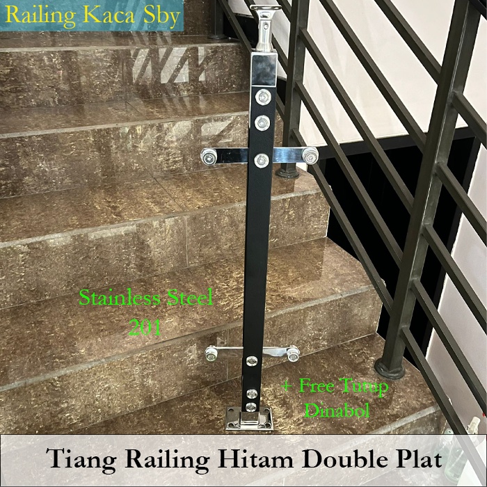 Jual TIANG RAILING TANGGA KACA STAINLESS MODEL DOUBLE PLAT HITAM ...