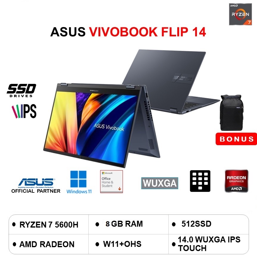 Jual ASUS Vivobook S14 Flip TN3402QA VIPS751 Ryzen 7 5800H 8G 512GB W11 ...