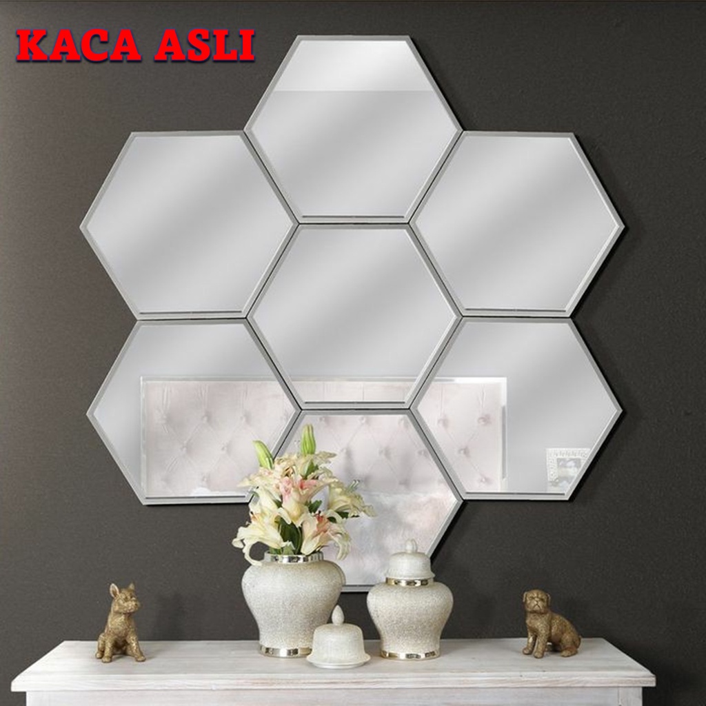 Jual Cermin Hexagonal Besar Dekorasi Dinding Kaca Hexagonal Cermin Aesthetik Cermin Asli