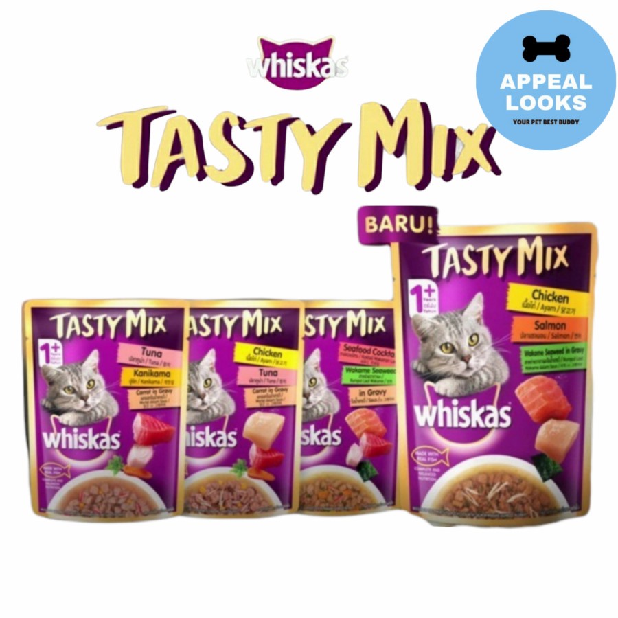 Jual Whiskas Tasty Mix 70gr 1 Dus Makanan Pakan Kucing Basah / Cat Wet