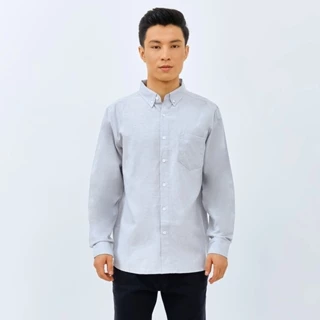 M231 Kemeja Pria Basic Polos Oxford Panjang Abu 1456M