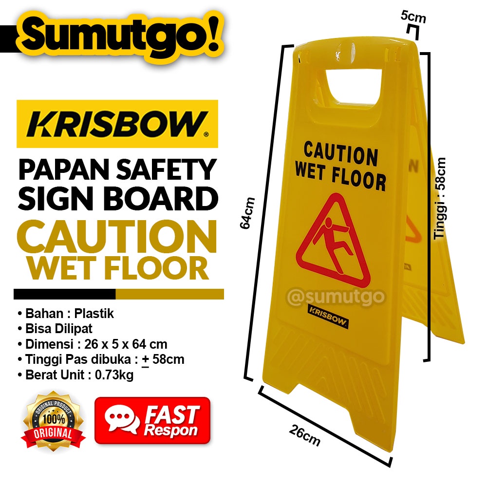 Jual Papan Peringatan Plastik Kuning CAUTION WET FLOOR / Safety Wet