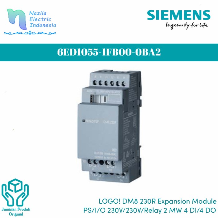 Jual Siemens Logo PLC 6ED1055-1FB00-0BA2 DM8 230R PS I/O Expansion ...