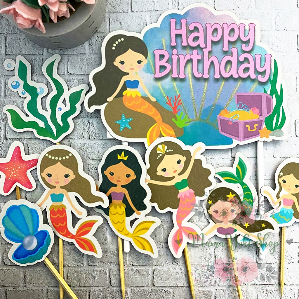 Jual Topper Cake Hiasan Kue Ulang Tahun Motif MERMAID Kustom Nama