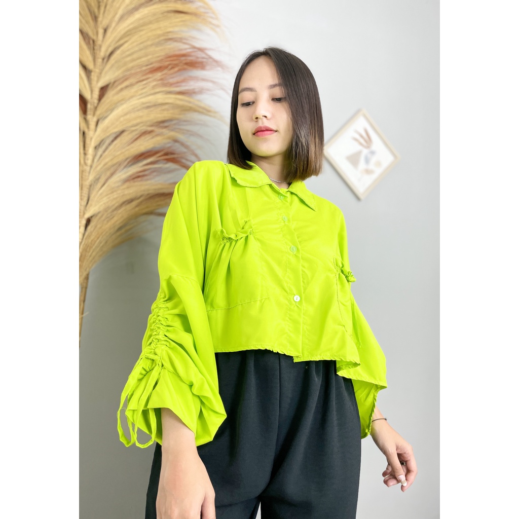 Jual Rx Fashion Seorina Shirt Xxl Kemeja Crop Serut Katun Twistcone Shava Blouse Nn