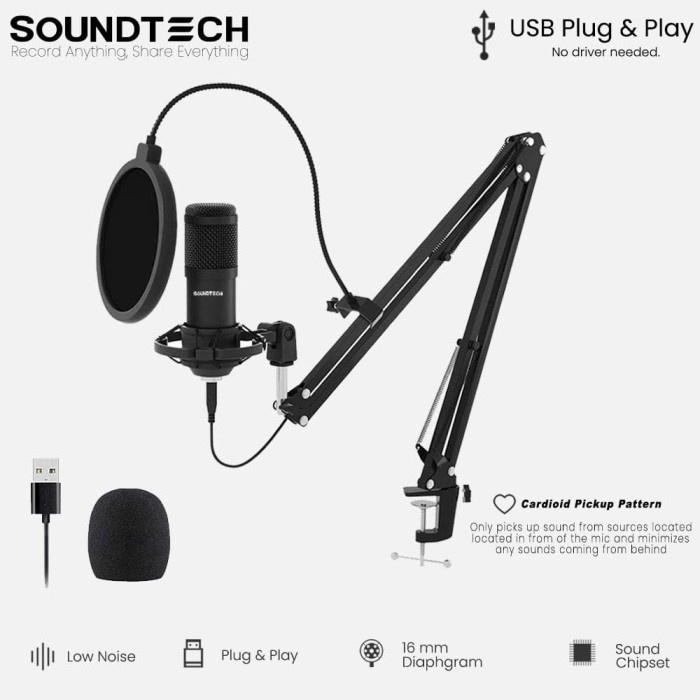 Jual SOUNDTECH USB Condenser Microphone Boom Arm for PC Recording ...