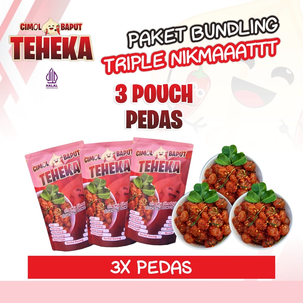 Jual Promo Cimol Baput Teheka Paket Bundling 3 Pouch Rasa Pedas