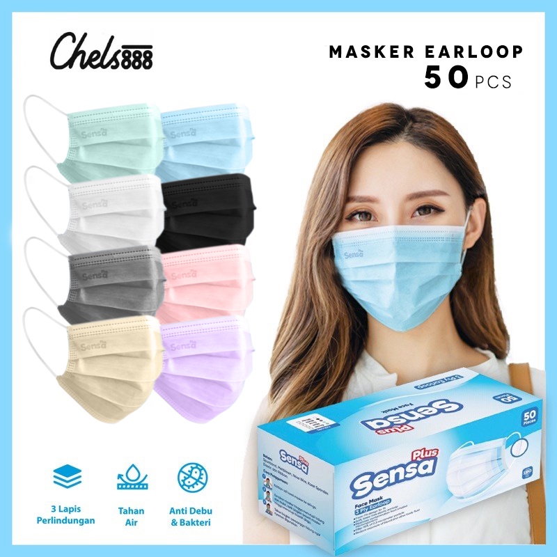 Jual Masker SENSA PLUS Earloop 3ply isi 50 | Shopee Indonesia