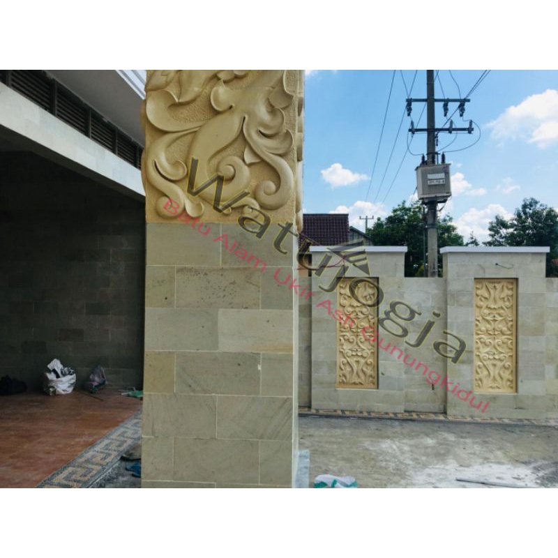 Jual Batu ukir - Relief Ukiran Pilar Rumah - Batu Alam Dinding