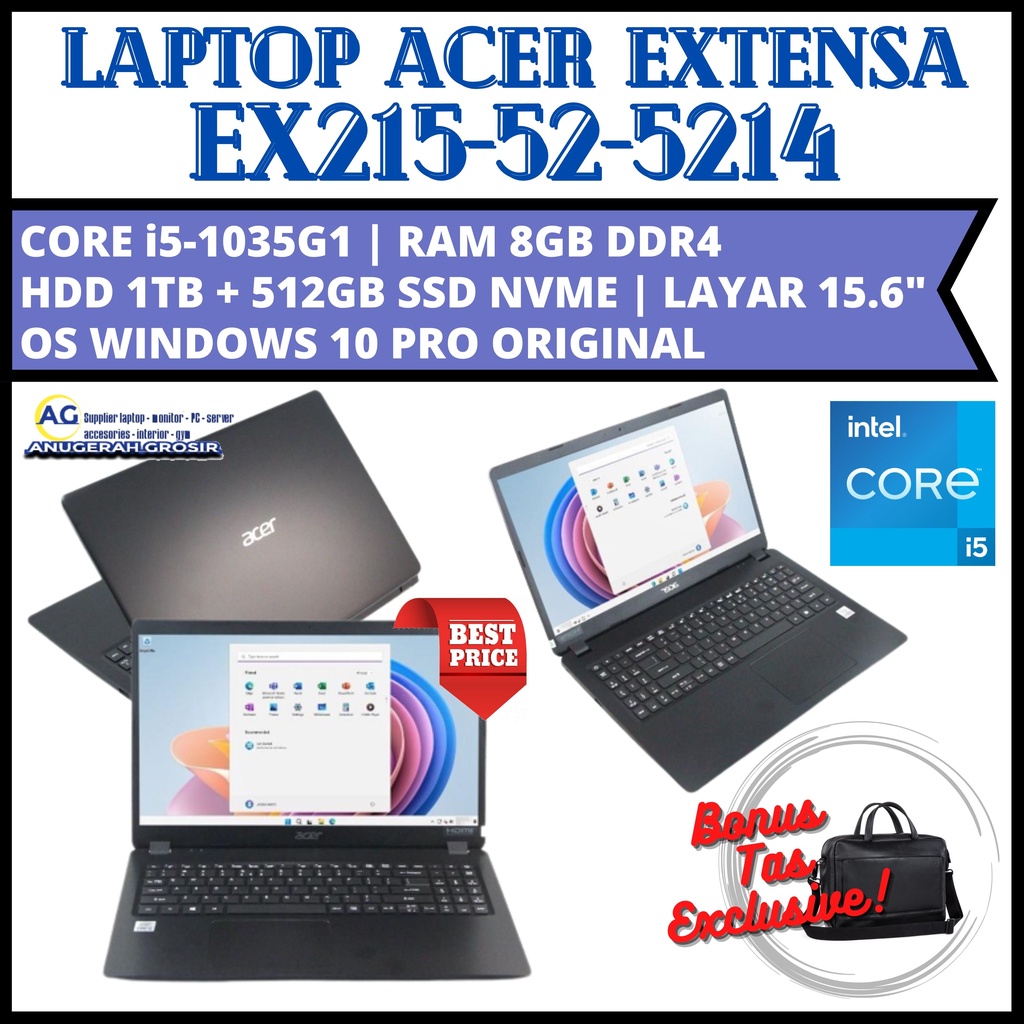 Laptop Acer Extensa EX215 Core i3-1005G1 Ram 12GB SSD 256GB msh garansi  resmi layar 15'6in nyaman dipakai (terjual) - Pusat Jual Beli Laptop Bekas  Jogja