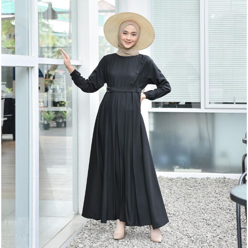 Jual Model Gamis Terbaru 2023 Hitam Polos Simpel Modern Remaja Dress Eticha Wanita Muslim Pesta 4113