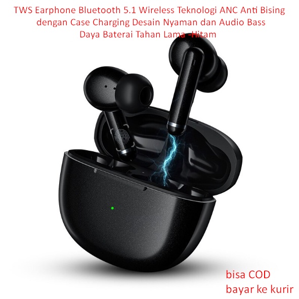 Jual TWS Earphone Bluetooth 5.1 Wireless Teknologi ANC Anti Bising dengan Case Charging Desain