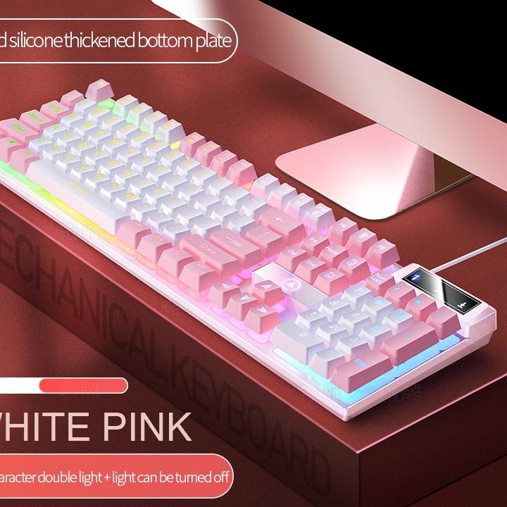 Jual Gaming Keyboard Mechanical Feel Pink Ungu Girl Cute LED backlight ...