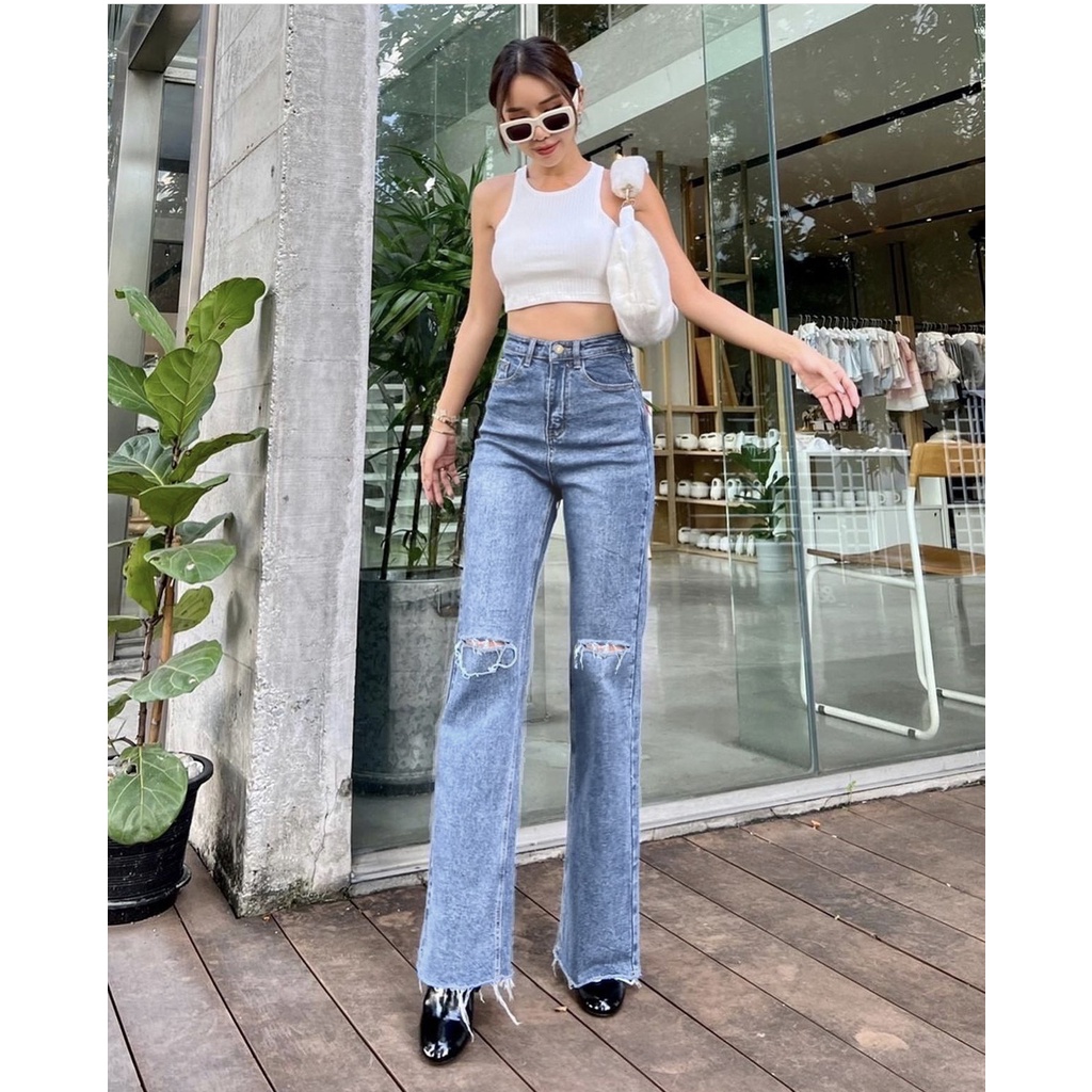 Jual Twosister - Citra Loose Ripped Unfinished Jeans Highwaist | Shopee ...