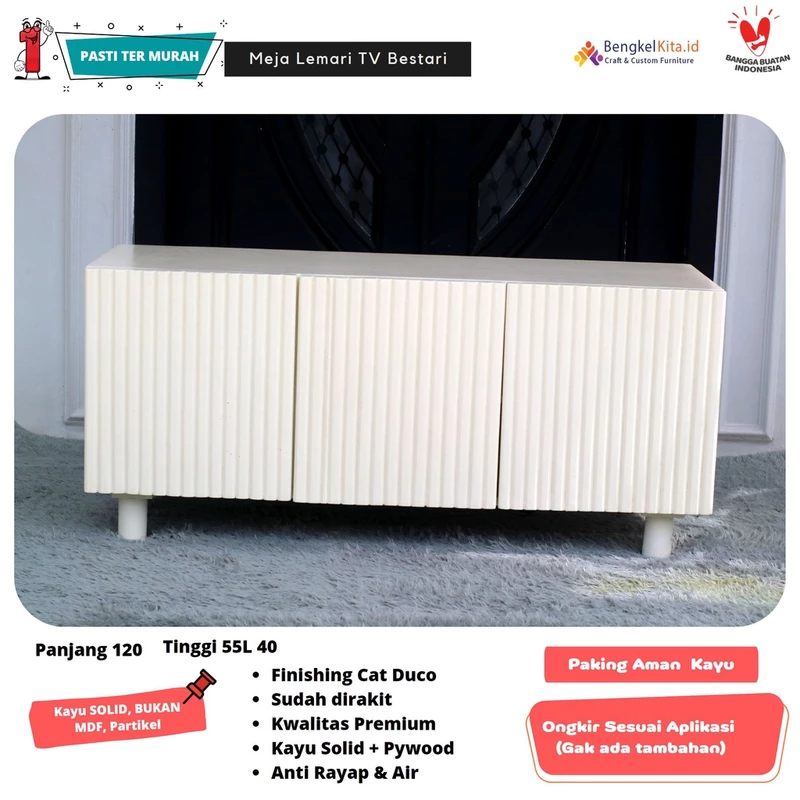 Meja TV Aesthetic Meja Buffet TV Kayu Solid - MEJA BESTARI - Kabinet Minimalis Cat Duco Glossy
