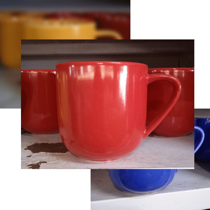 Jual Gelas Mug Keramik Ex Export Polos Bisa Microwave Warna Kuning Mustard Merah Cabe Biru 0959