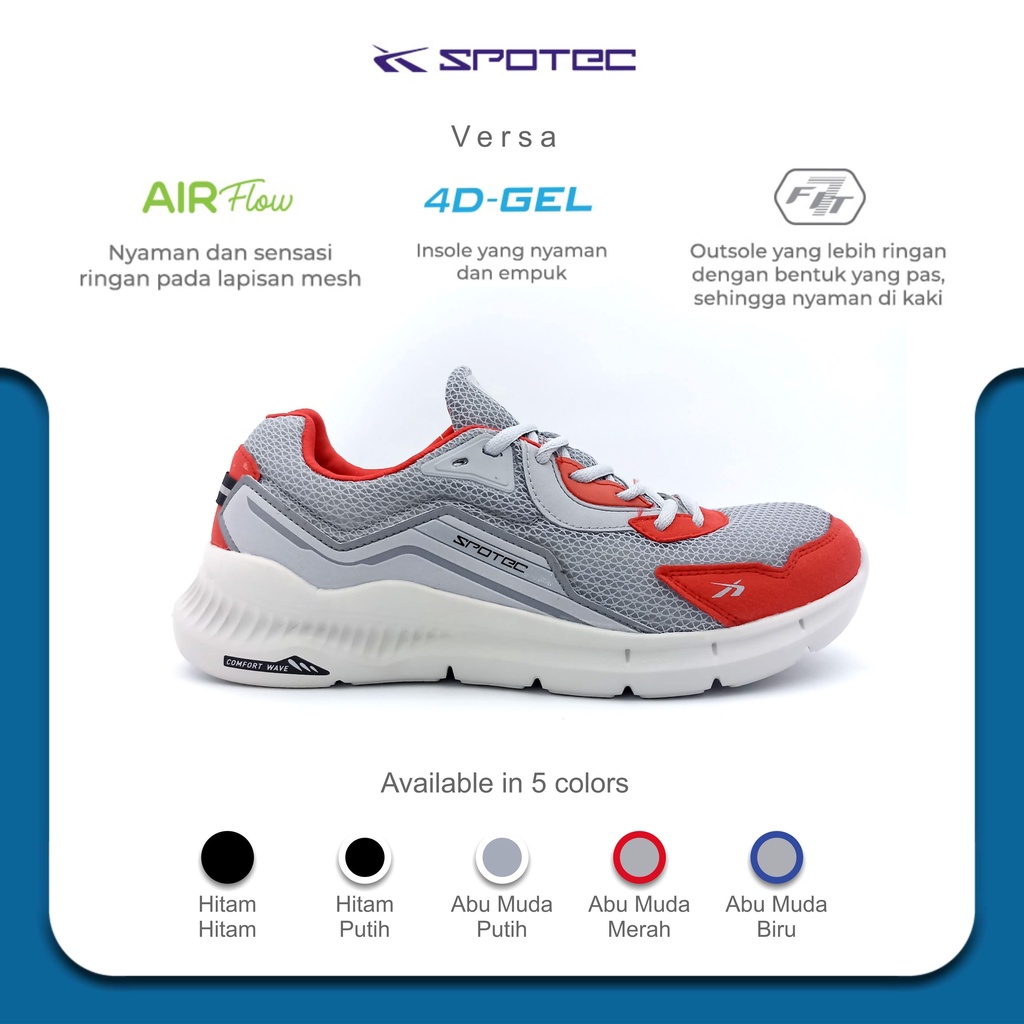Jual SPOTEC Sepatu RUNNING Artikel VERSA-Abu Muda/Merah | Shopee Indonesia