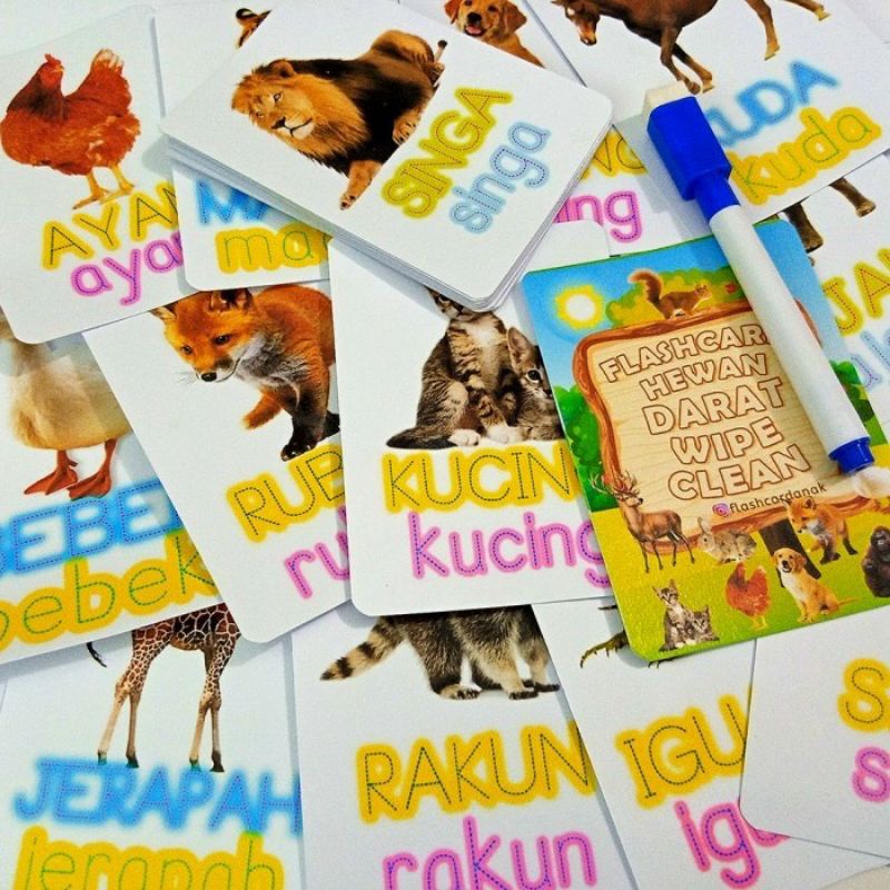 Jual Mainan Flashcard Hewan Darat Edukasi Flash Card Binatang Anak