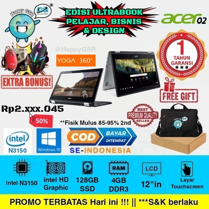 Jual Laptop Acer 2in1 A02 Yoga Flip Touchscreen Ram 4gb Ssd128 M2 Nvme