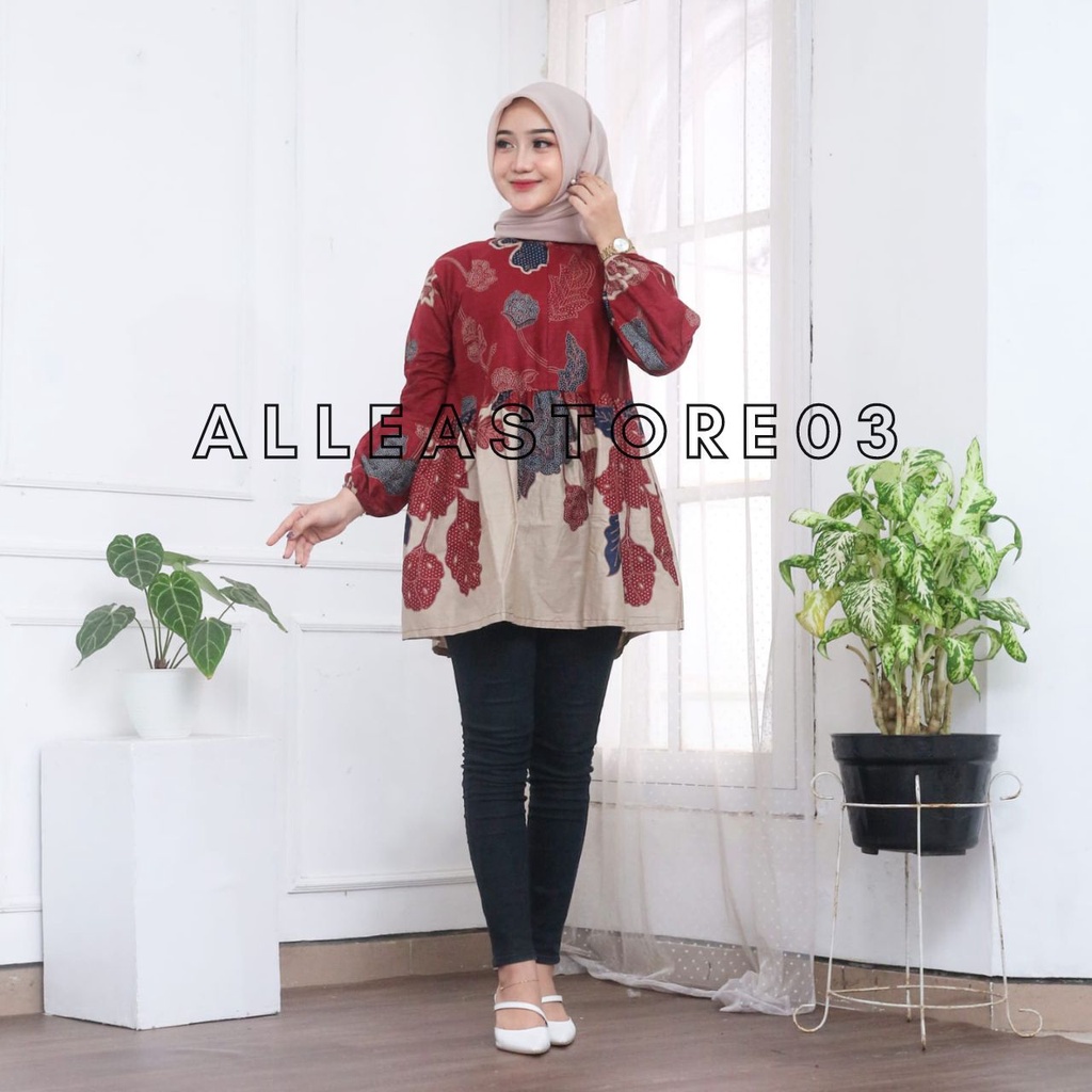Jual Blouse Batik Lengan Balon Kekinian Motif Mawar Terbaru Modern