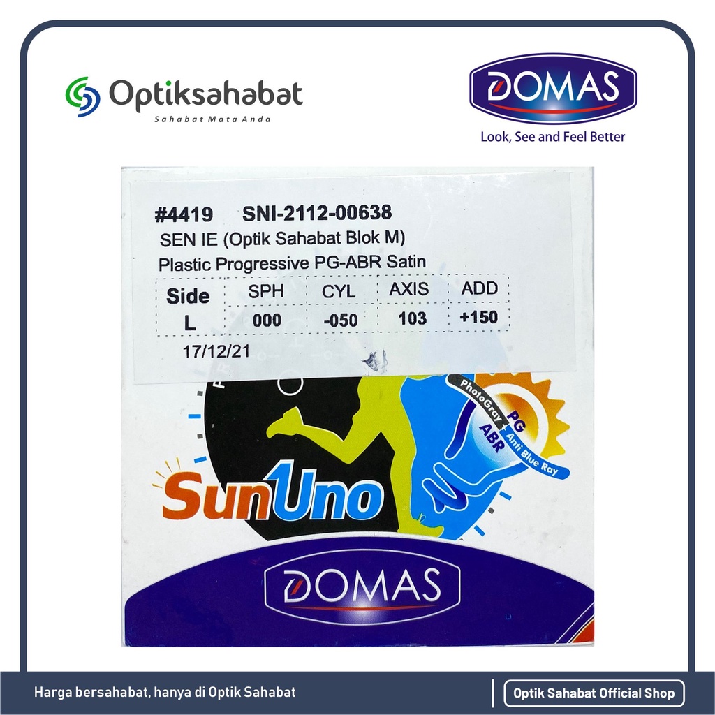 Jual Lensa Progresive Bluechromic SunUno Domas Original - PG ABR UV420 ...