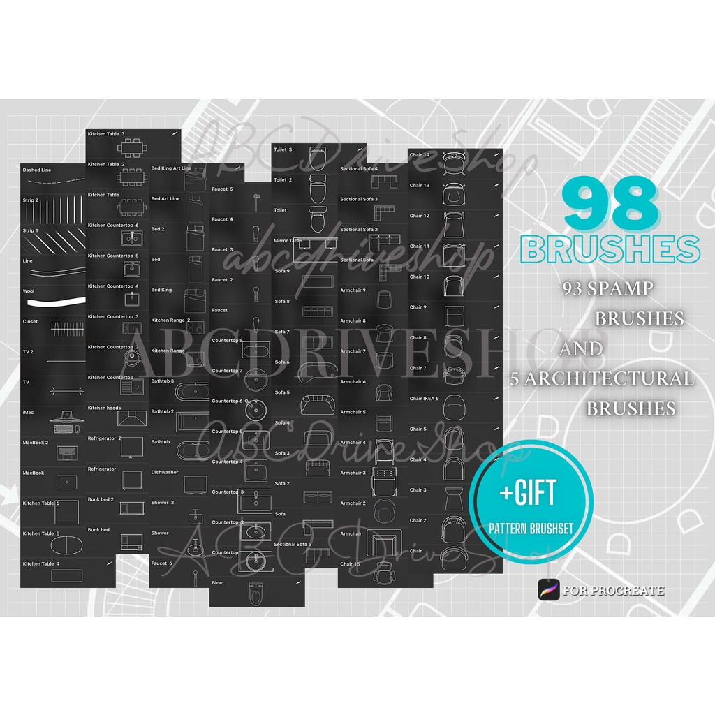Jual Procreate Brush - 98 Architectural Interior Design Brushes ...