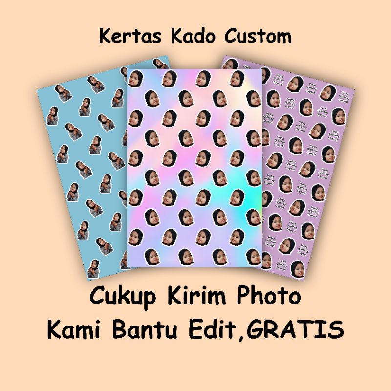 Jual Kertas Kado Custom Muka Wajah Aesthetic Bisa Tambah Tulisan